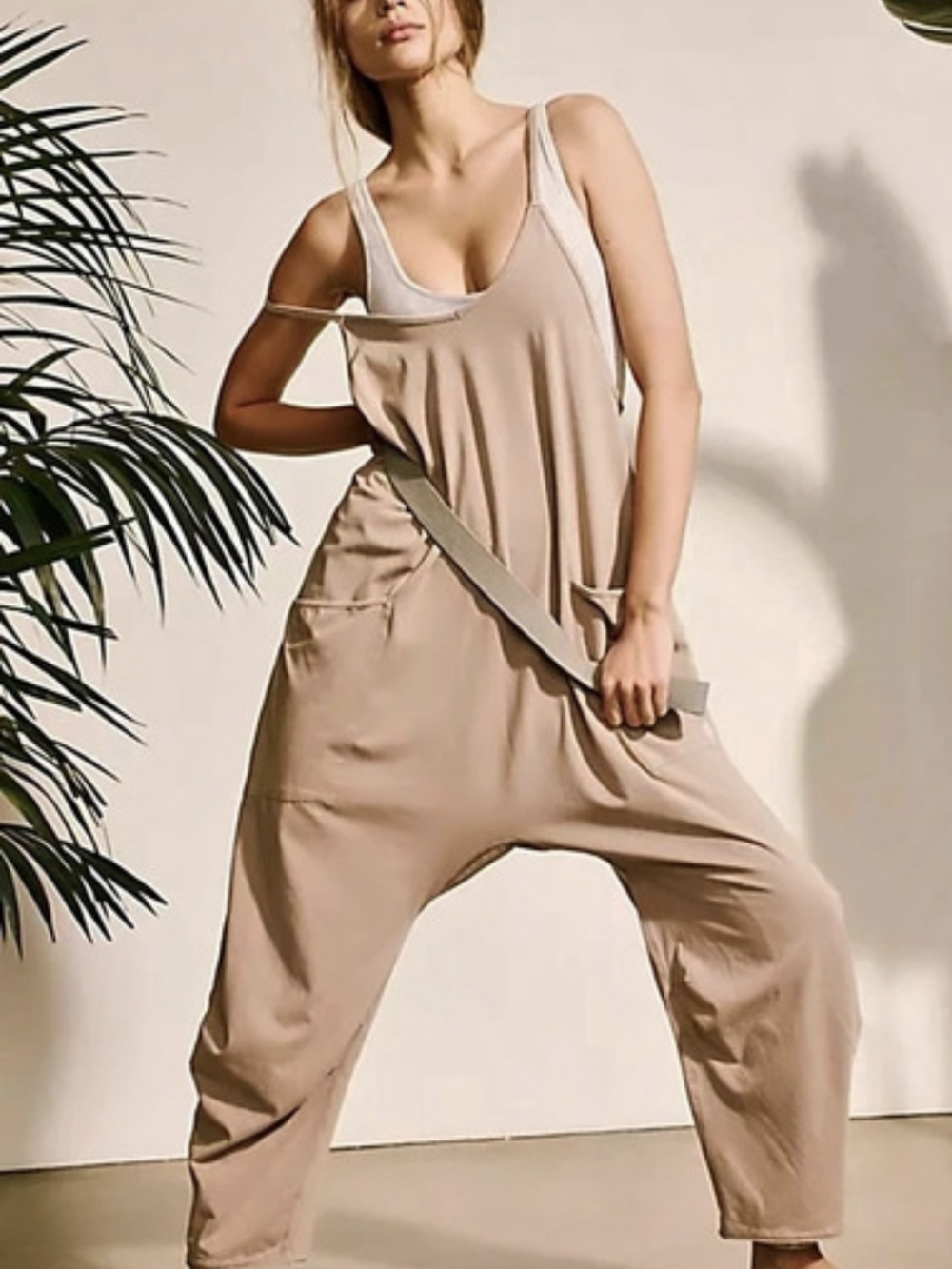 Free People Hot Shot Onesie Utility Jumpsuit in Taupe